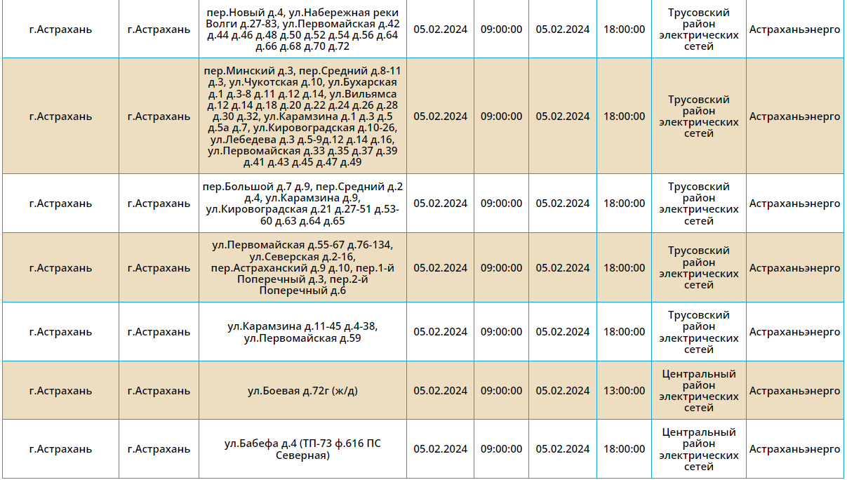 Где в Астрахани пройдут отключения света