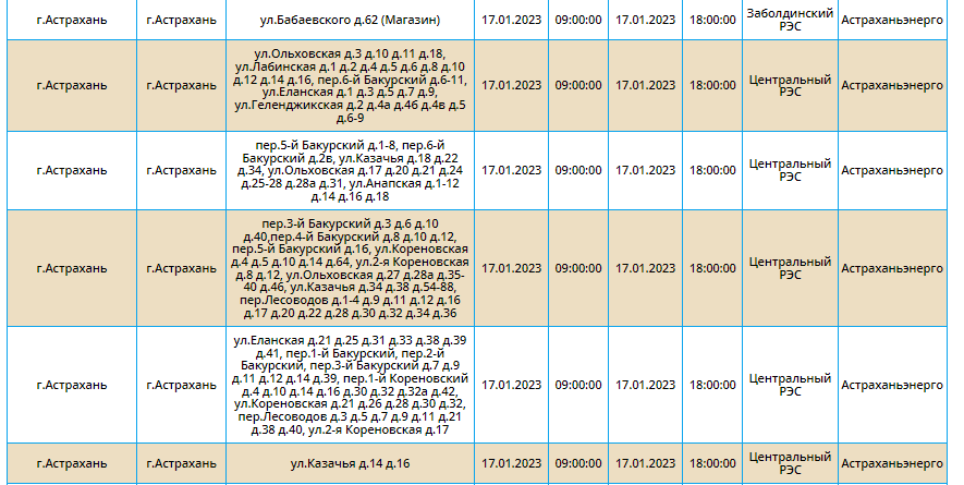 Мрц астрахань телефон. Таблица. Плановое отключение света.